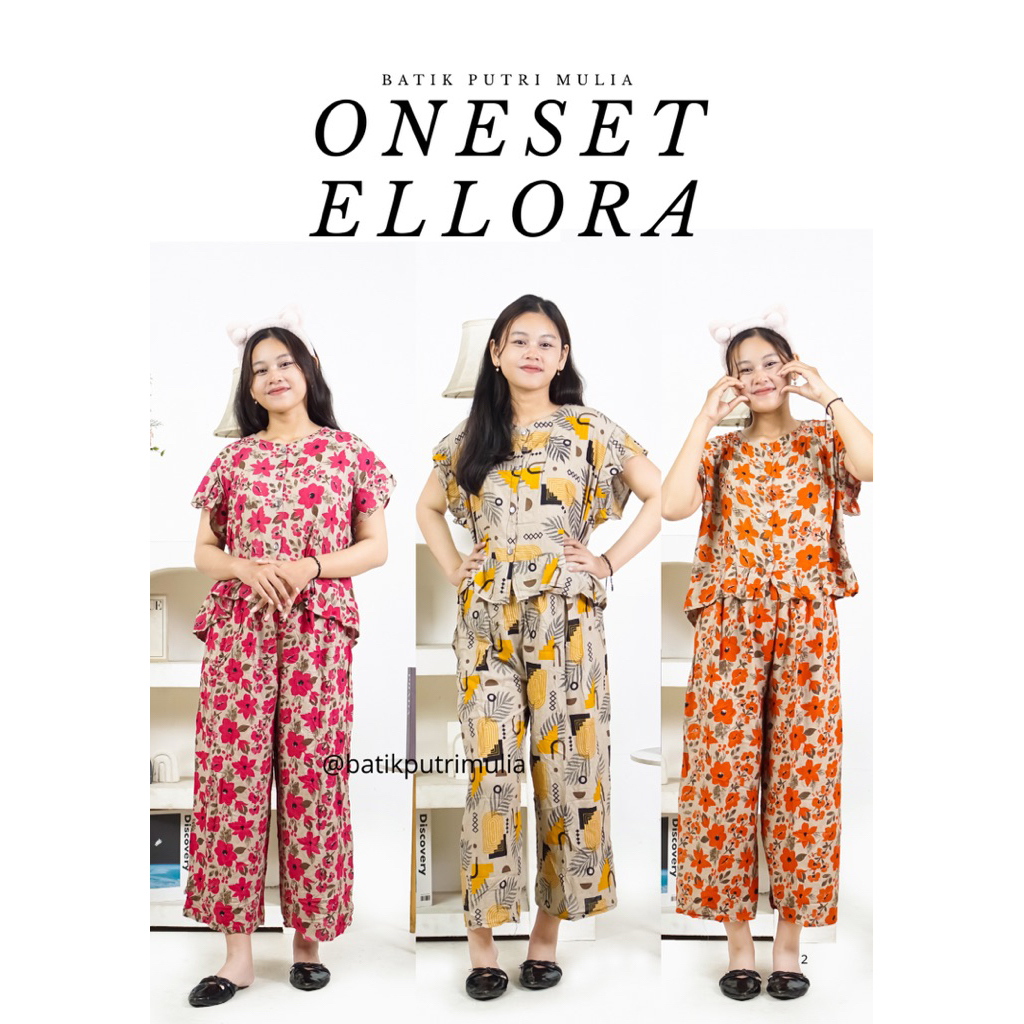 setelan oneset Ellora (oneset celana katung, panjang 7/8) baju santai wanita