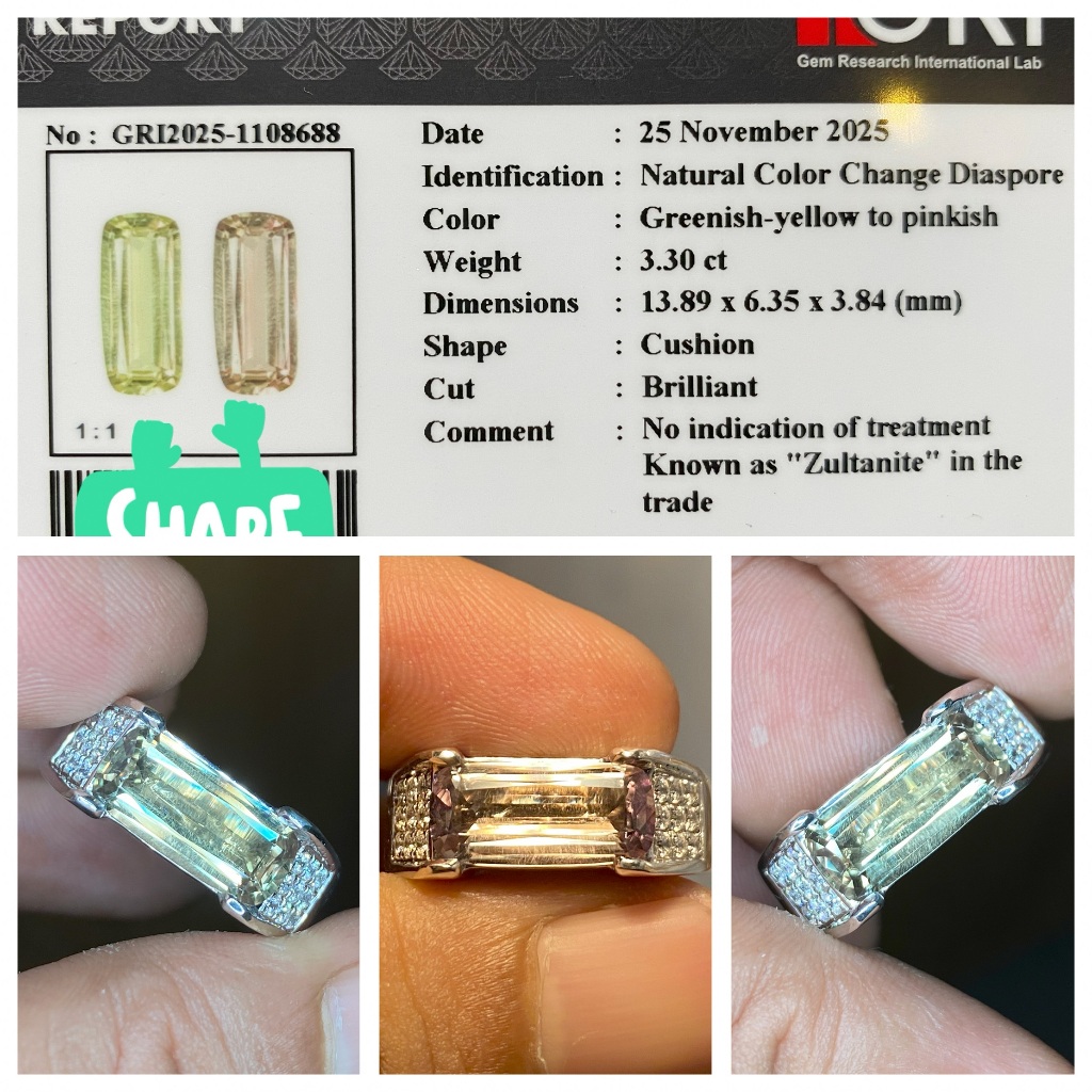 Natural 3.30ct color change diaspore zultanite handmade