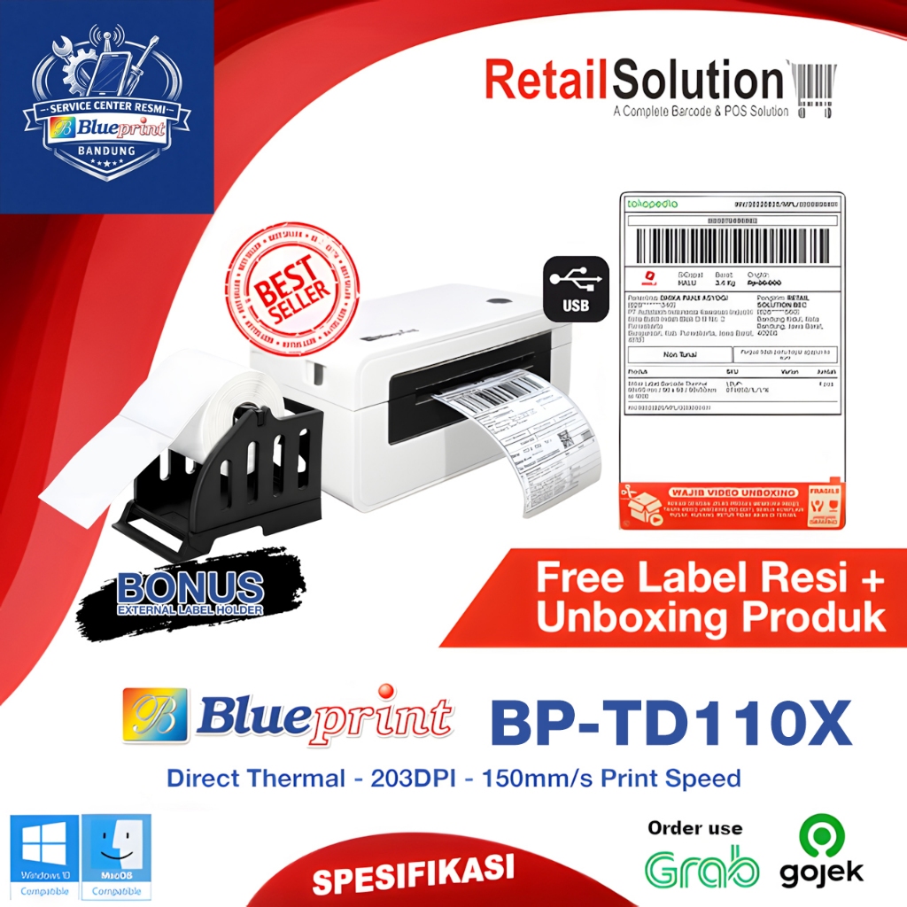 Printer Barcode Label Thermal USB - Blueprint TD110X / TD-110X