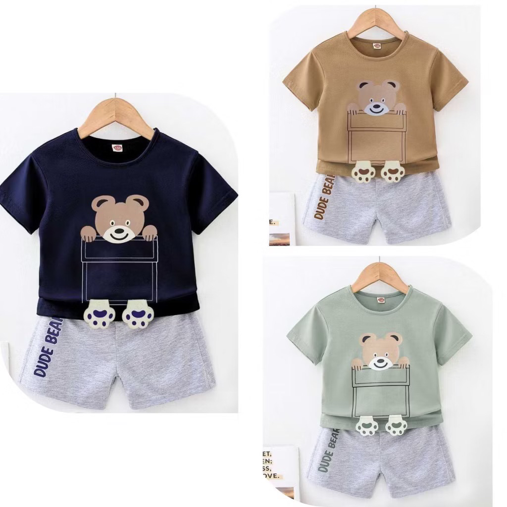 Setelan bayi cowok keren setelan anak 1 2 3 4 tahun setelan kaos anak hitam navy coklat mint abu luc