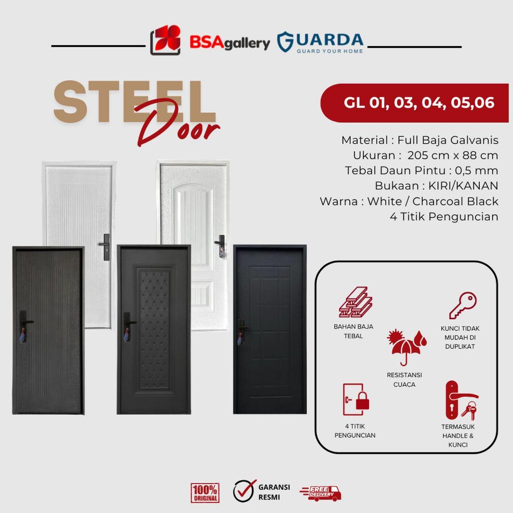 [BSA Gallery] Pintu Baja Guarda 205x88 cm / Steel Single Door / Pintu Utama Pintu Depan Rumah + Kuse