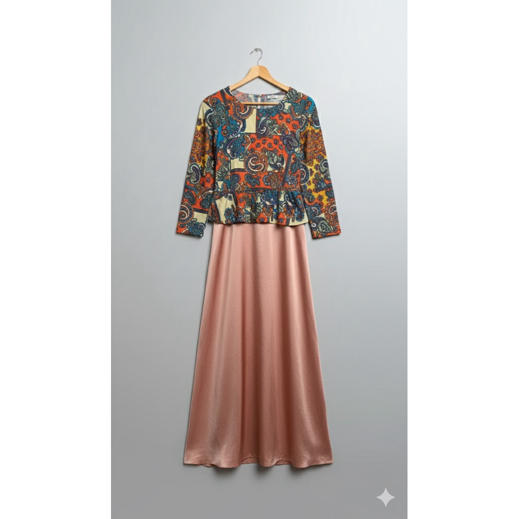 Gamis batik dengan rok katun silk premium