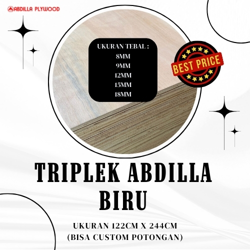 ABDILLA Triplek Kayu Lapis Semi Meranti ABDILLA BIRU 122x244 cm Tebal 3mm-18mm Bisa Custom Potongan 