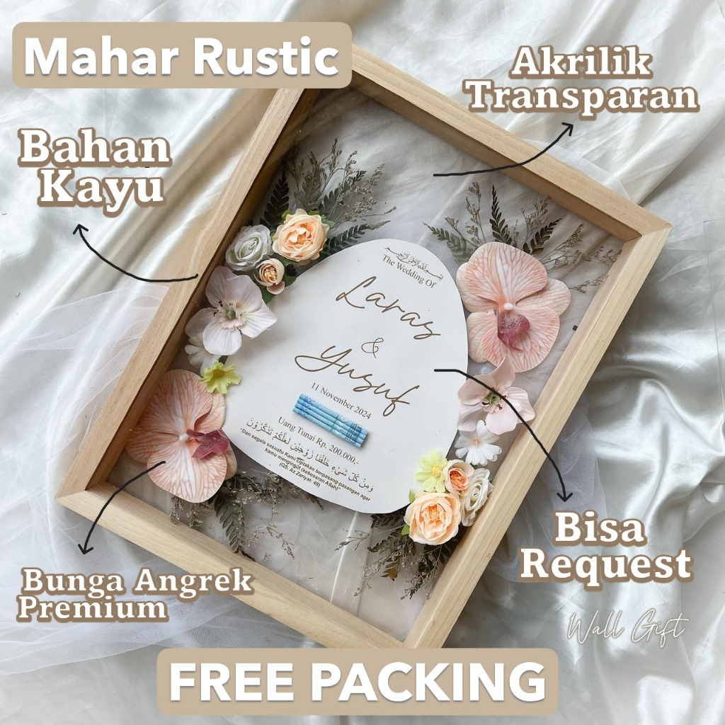 MAHAR NIKAH RUSTIC BINGKAI KAYU TRANSPARAN ESTETIK