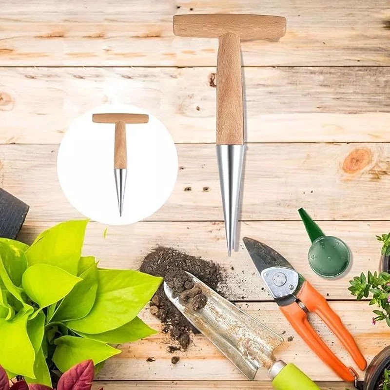 Alat Menanam Benih Stainless 28CM Alat Benih Tanaman Lubang Puncher Tanaman Alat Penabur Benih Tanam