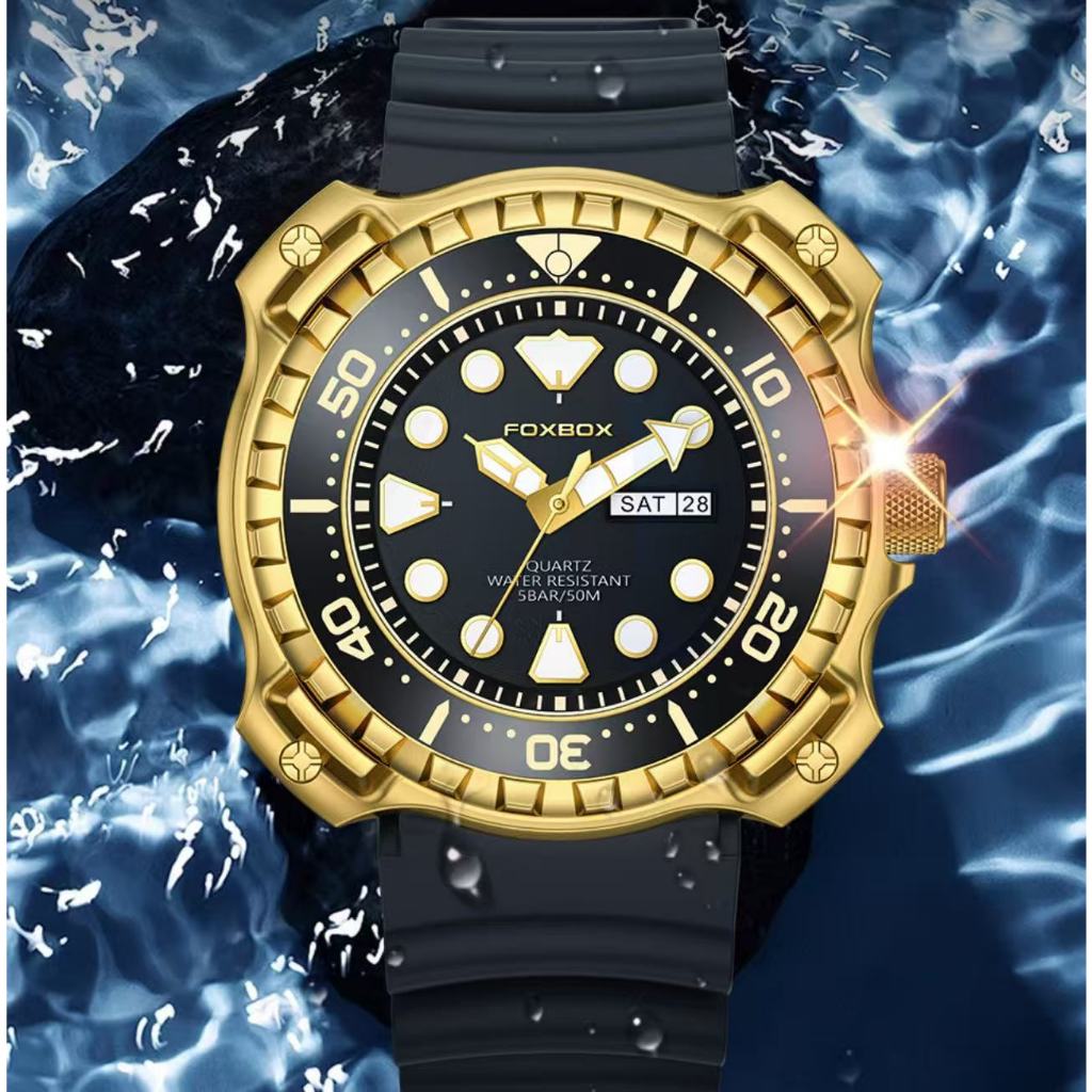 FOXBOX Men's Quartz Watch Fashion Sports Watch Double Calendar Waterproof Watch