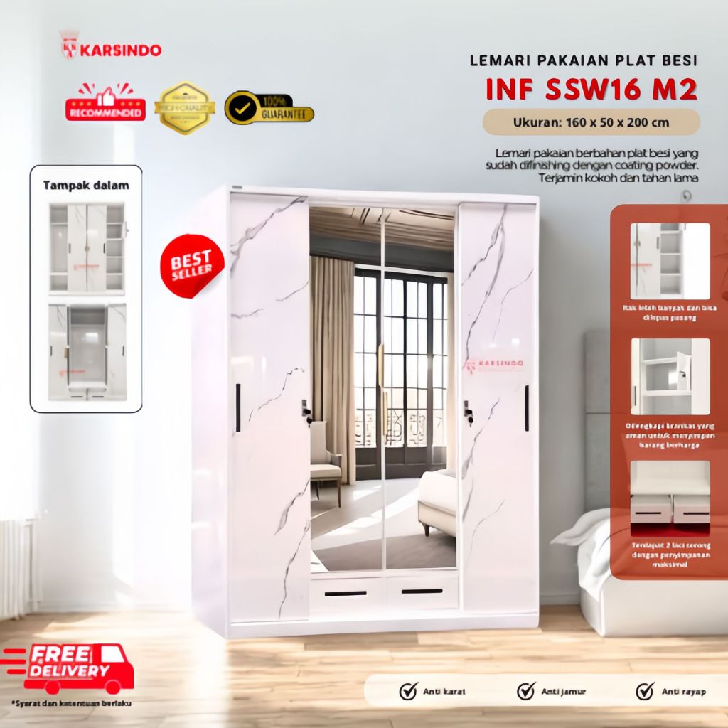 [KARSINDO] Lemari Pakaian Besi 4 Pintu | Lemari Baju Uk Jumbo/SSW16-M2