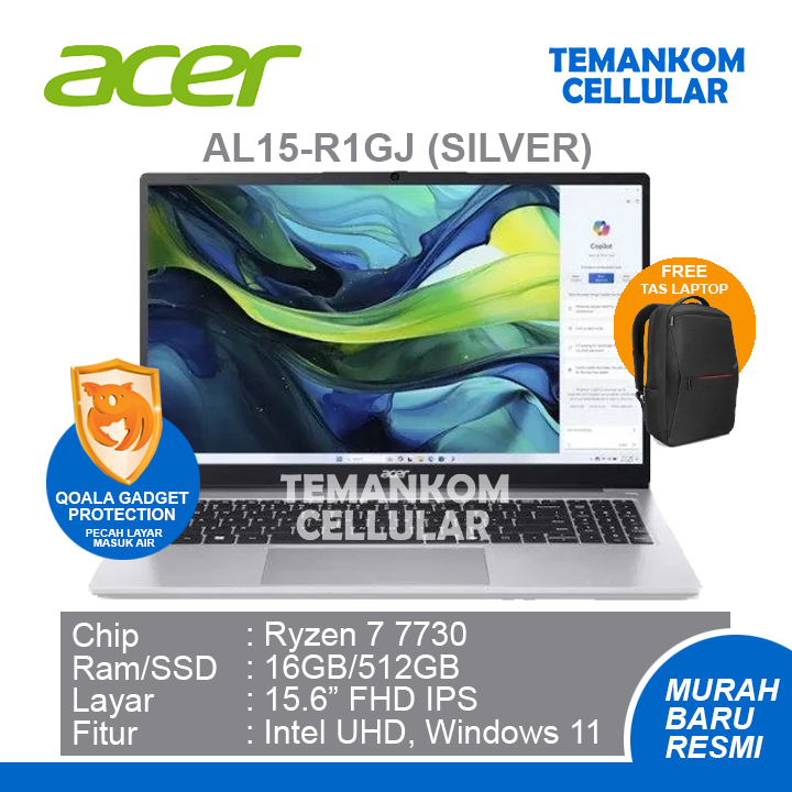 LAPTOP ACER BARU MURAH Aspire Lite 15 AL15 RYZEN 7 7730 RAM 16GB SSD 512GB 15,6 inch GARANSI RESMI
