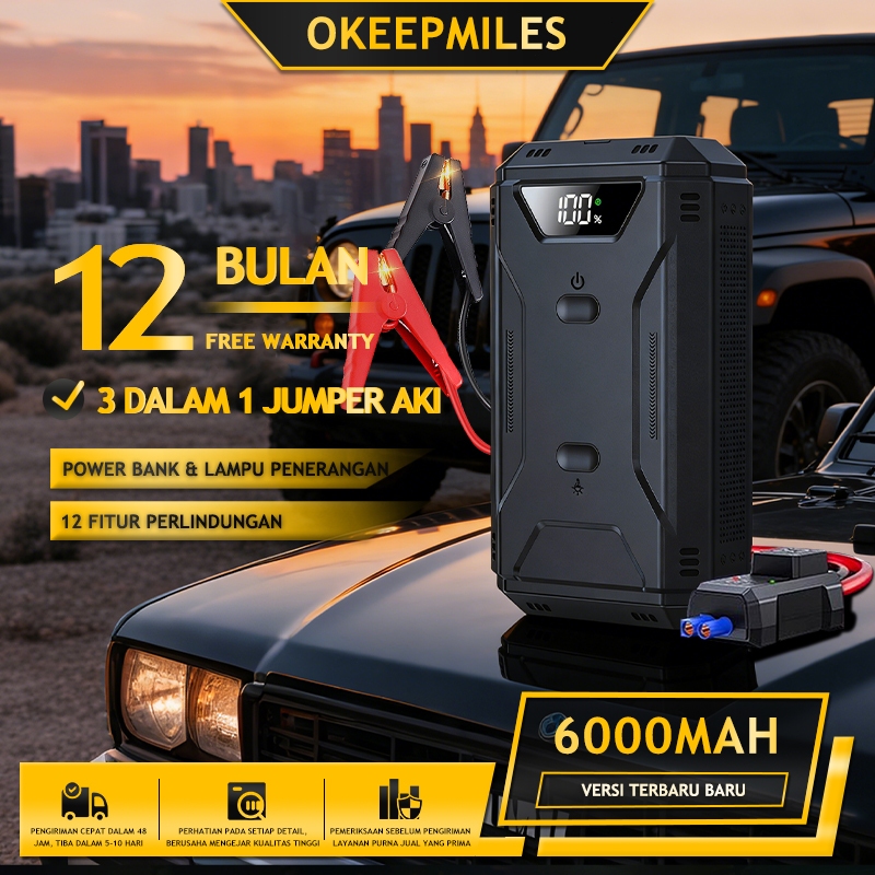 Jumper Aki Mobil 6000mAh Dengan Power Bank Dan Lampu Penerangan Power Bank Jumper Aki Mobil