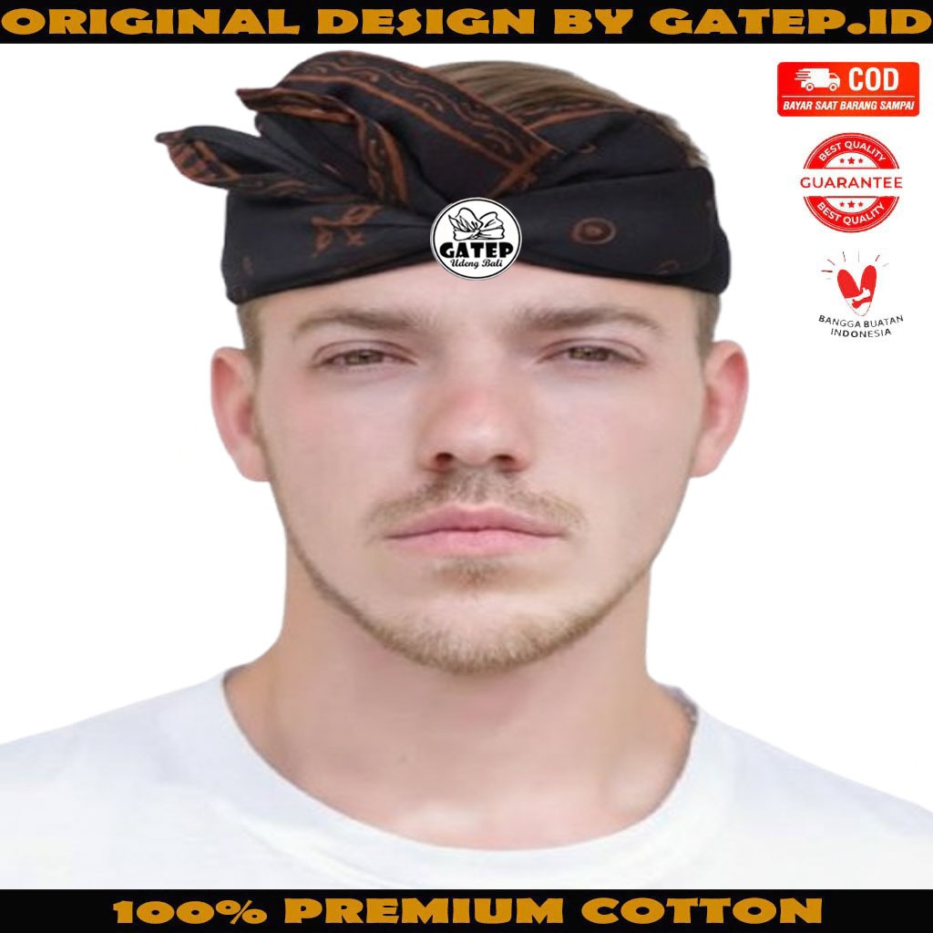 Udeng Batik Bali Hitam Pekat Motif Ombak Setengah Jadi - Ikat Kepala Pria Khas Bali Batik - Blangkon