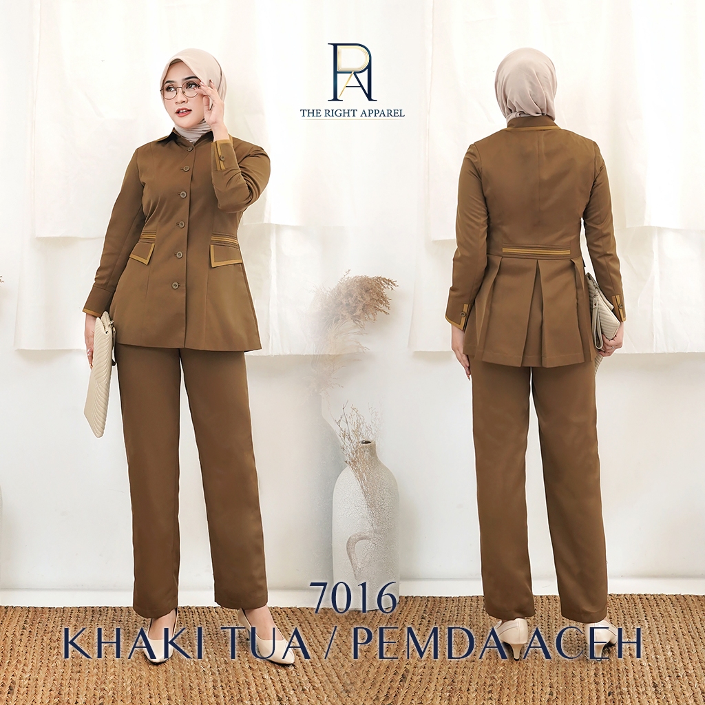 Blazer Seragam Wanita Kerah Kemeja Lengan Panjang Aksen Warna Muda dengan Lipatan Belakang Stelan RO