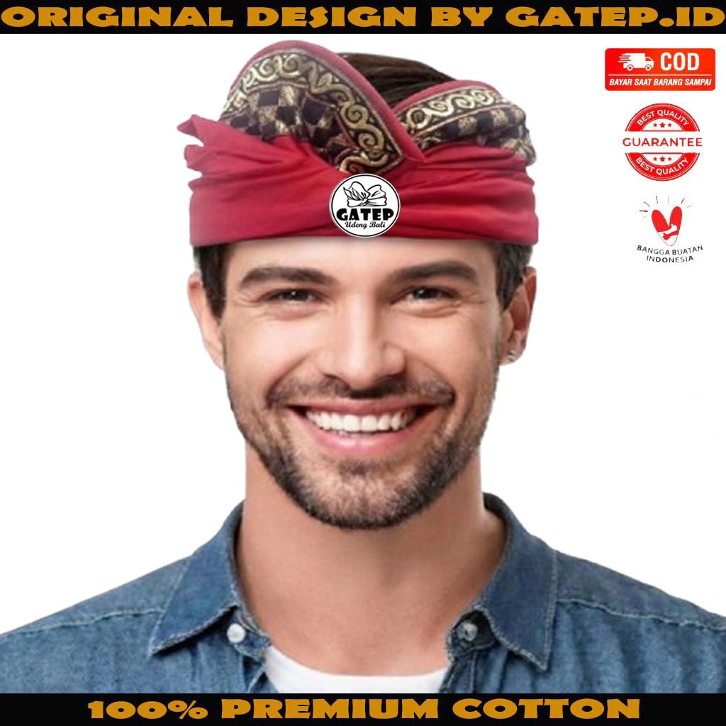 Udeng Bali Dewasa Merah Polos Motif Kotak Catur Poleng Lis Keong Mas Setengah Jadi / Ikat Kepala Kha