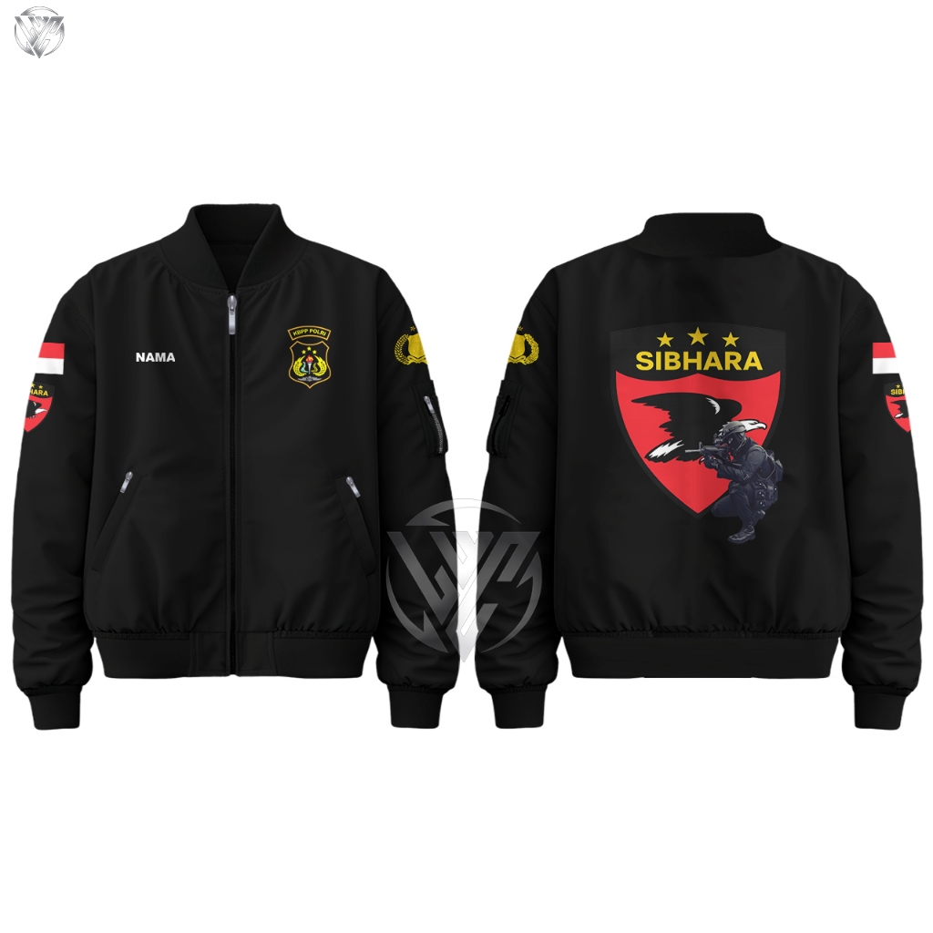 Jaket Bomber KBPP Polri Sibhara Free Nama Waterproof Anti Air Taslan Hitam