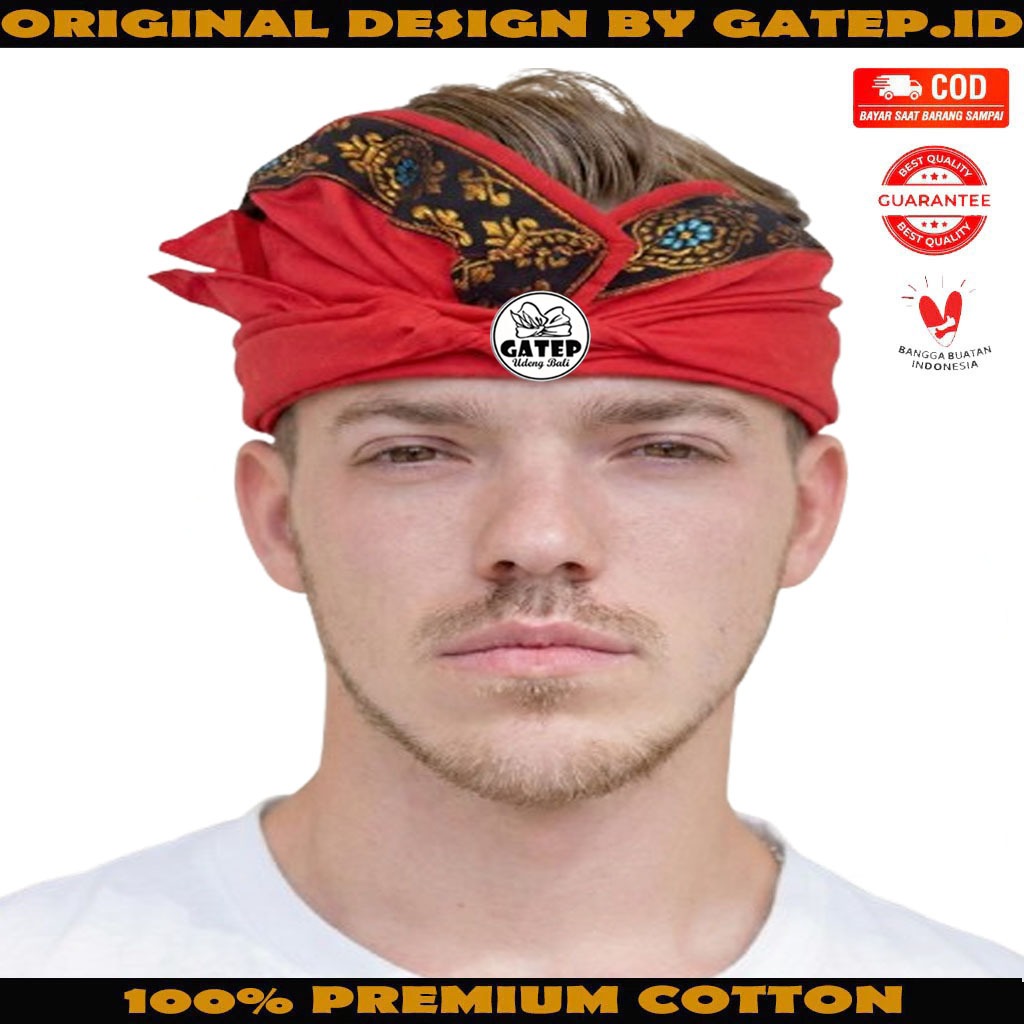 Udeng Merah Bali Setengah Jadi Motif Tameng / Iket Kepala Bali / Belangkon Bali / Topi Adat Bali