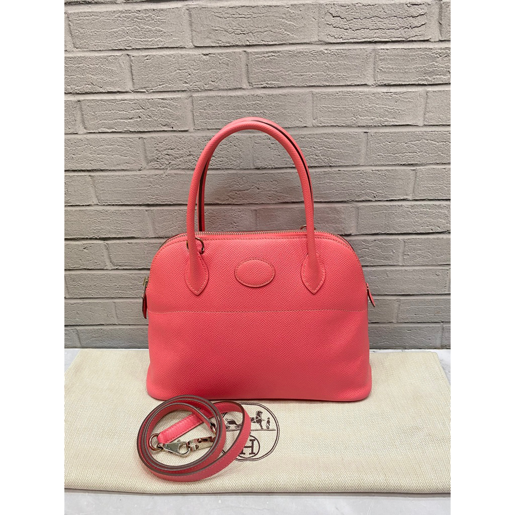 HERMES Bolide Epsom pink PHW #T  Size 27 x 10 x 19 Cm Dustbag and Longstrap