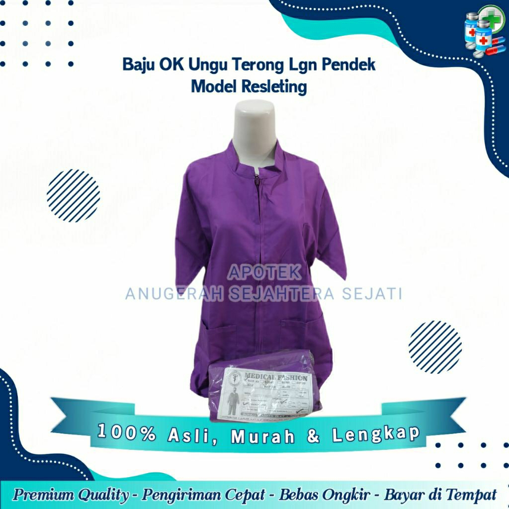 Baju OK / Baju Jaga Pria Dan Wanita / Lengan Pendek / Warna Ungu Terong Model Resleting