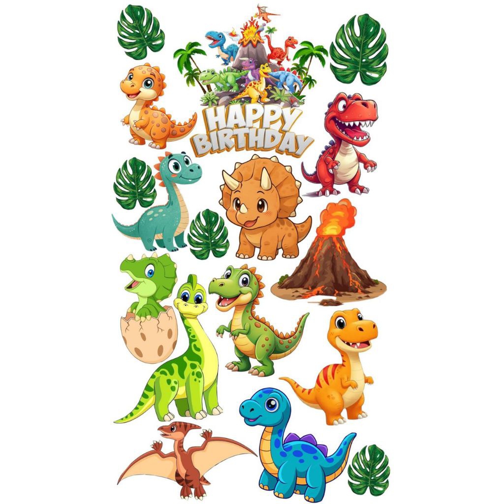 Topper Cake Tema DINOSAURUS Free CUSTOM NAMA/HIASAN l TOPPER CAKE ULTAH TEMA DINOSAURUS