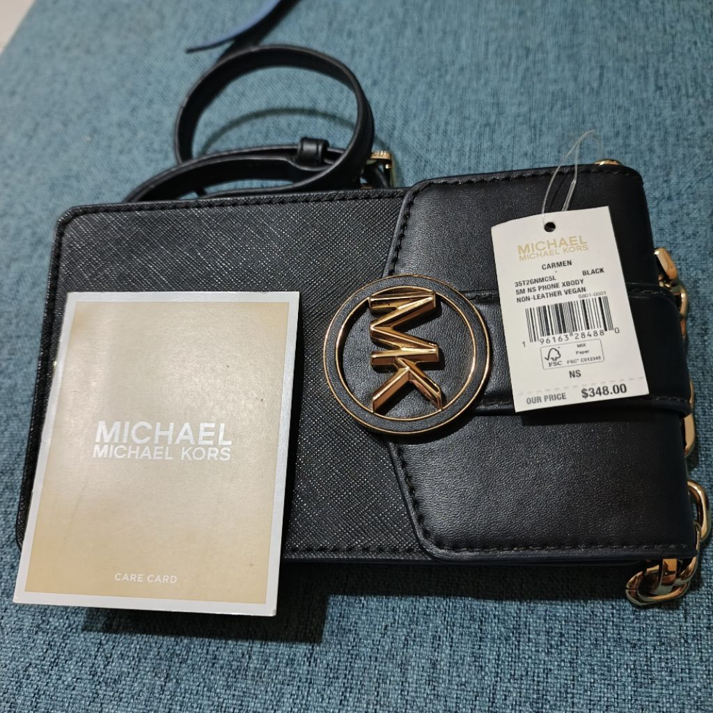 PRELOVED MICHAEL KORS CARMEN SMALL FAUX LEATHER PHONE CROSSBODY BAG (BLACK)