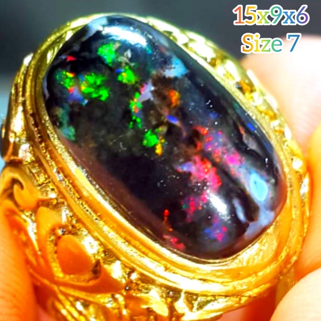 Cincin Batu Black Opal Sempur Banten Natural Jarong Biyang Bahan Ranting