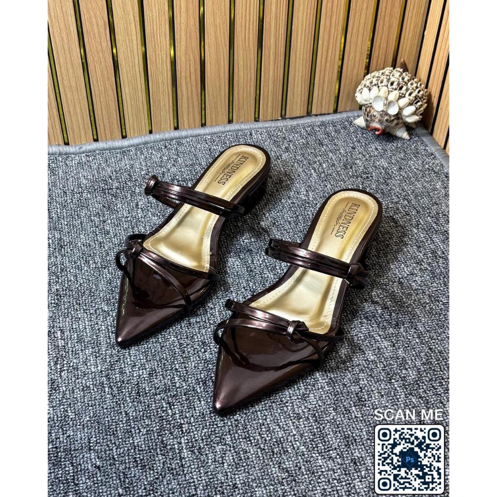 Sandal Heels Wanita Lancip Hak 3cm Glosy Premium Non Slip FHN 276