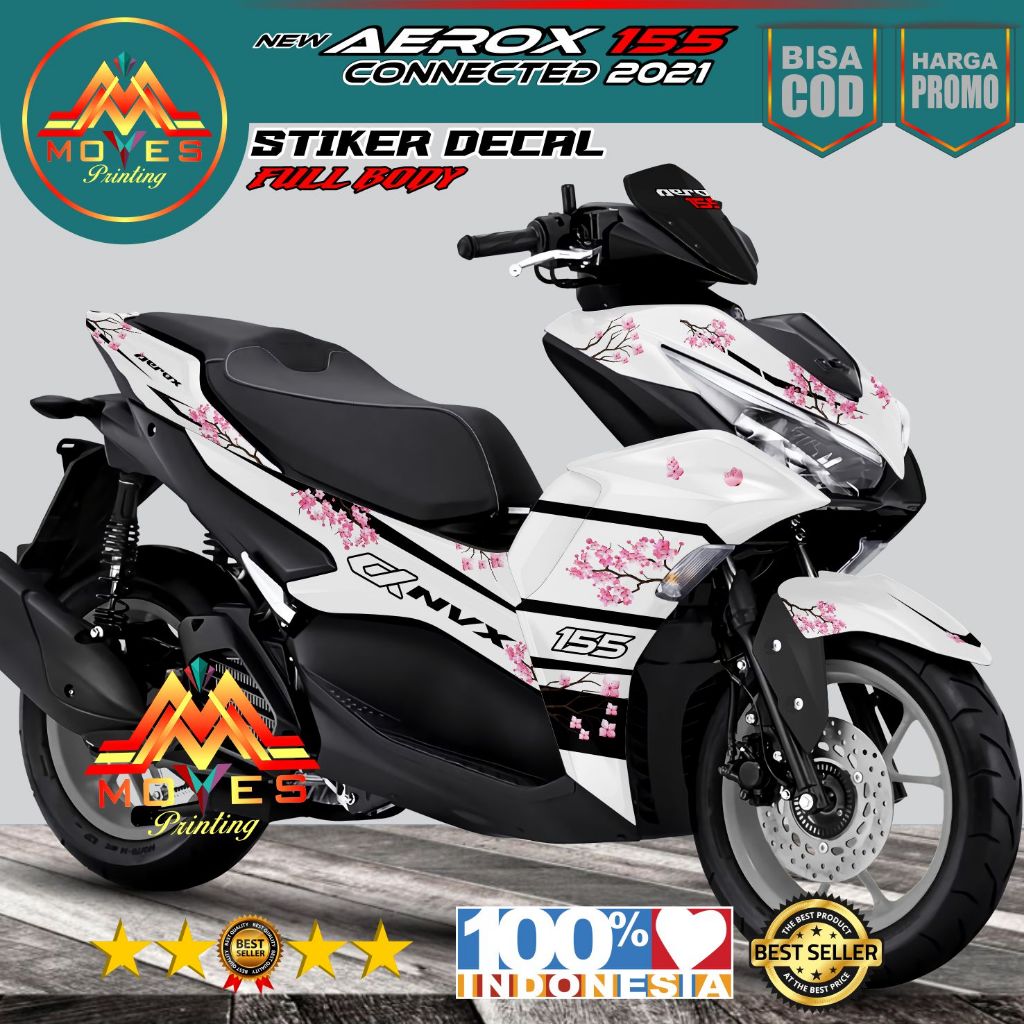 terbaru, decal stiker motor yamaha aerox new 2025 alpha turbo full body motip bunga sakura