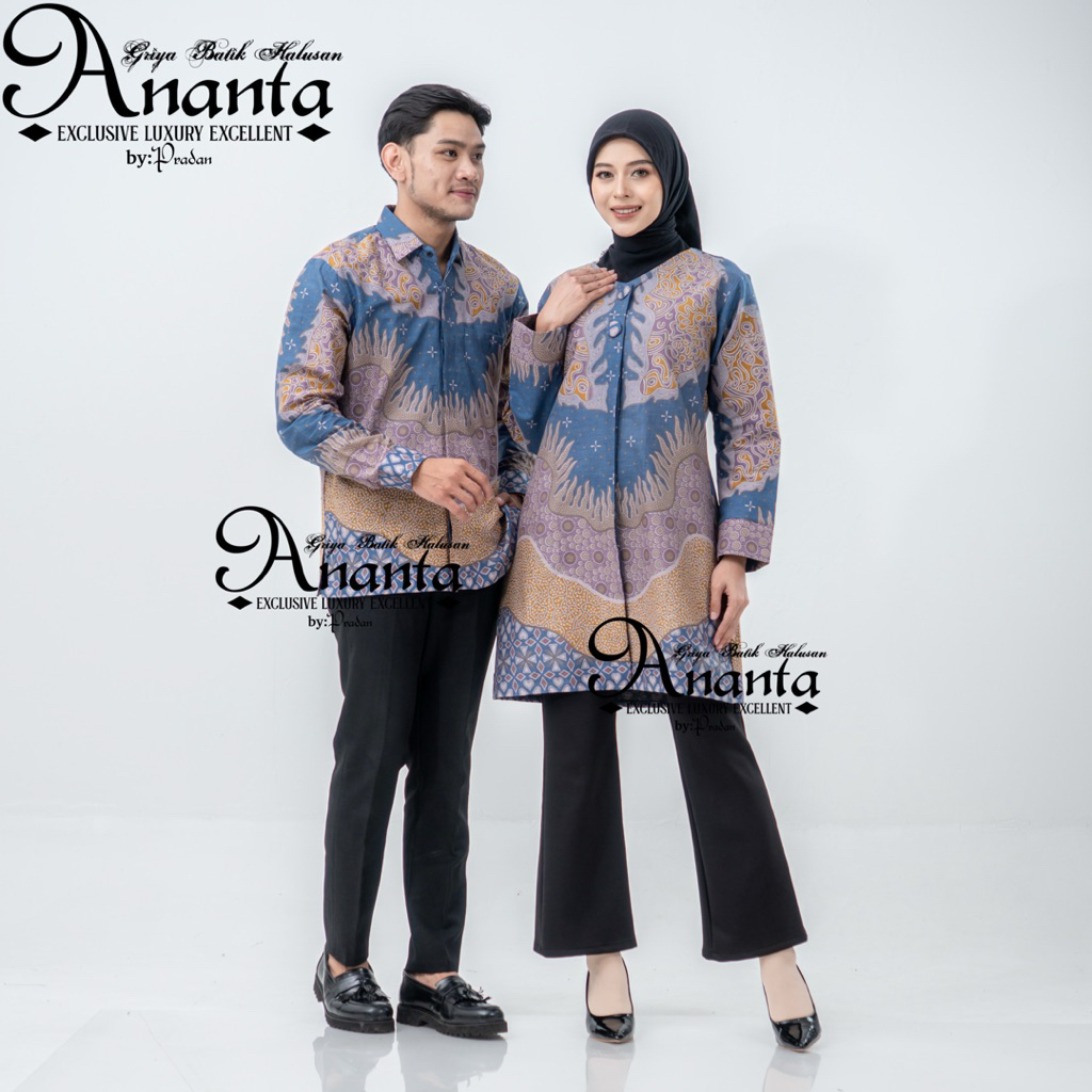 Batik Ananta Batik Couple Pasangan Sarimbitan Atasan Batik Lapis Premium Furing Dan Tricot, Kemeja P