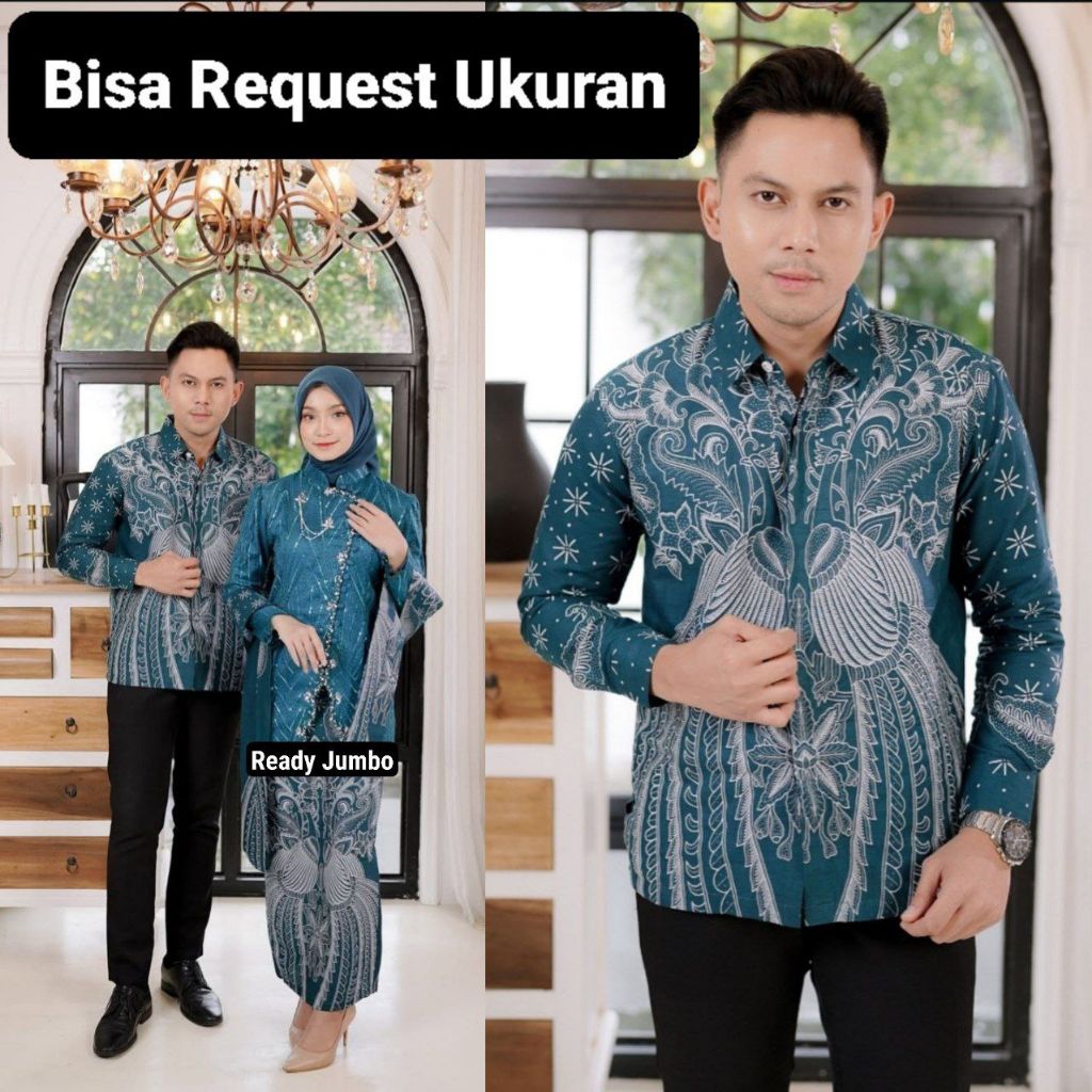 SET KEBAYA JANGGAN EMERALD ORI COUPLE KEMEJA BATIK PREMIUM / CUSTOM ANAK & JUMBO / BAJU SETELAN SERA