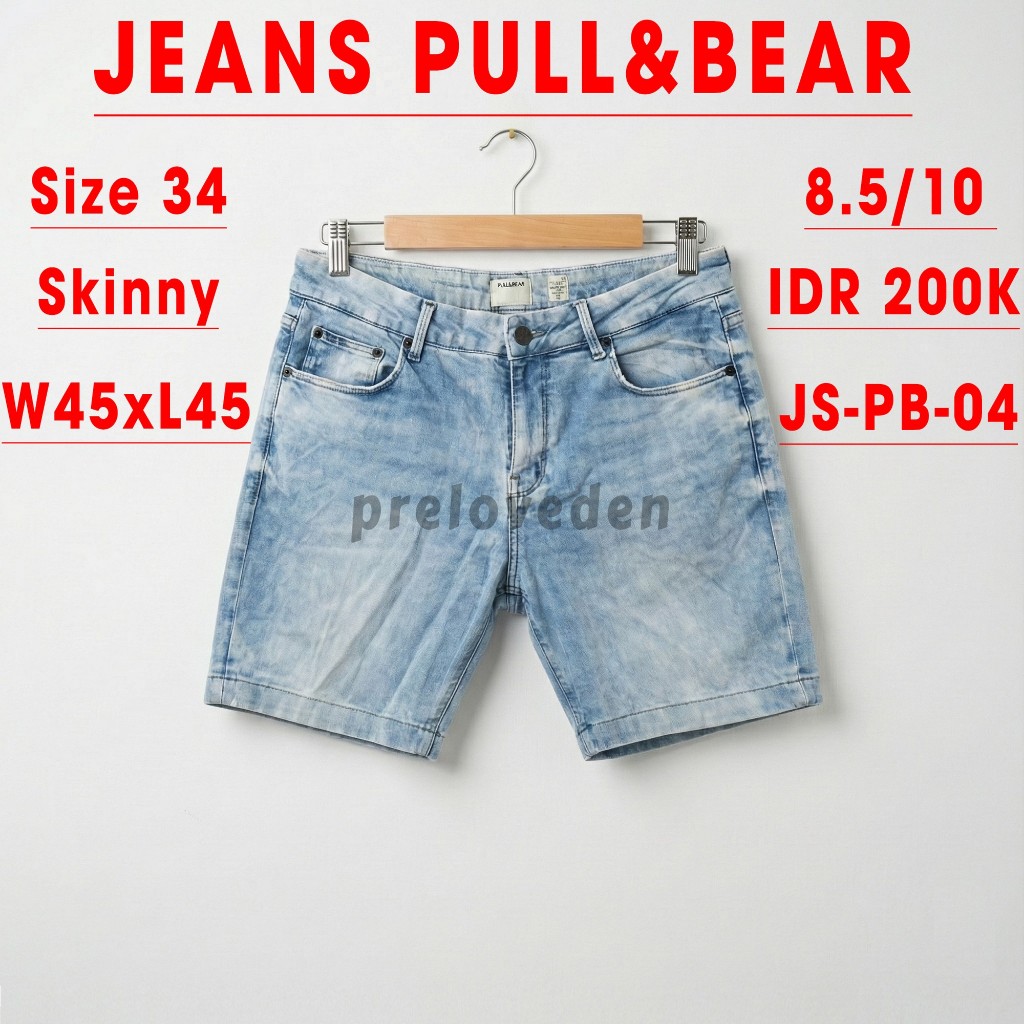 (Preloved) Celana Pull & Bear Jeans Pendek Pull&Bear P&B Bawahan Pria Biru Navy Blue Size 34 Skinny 