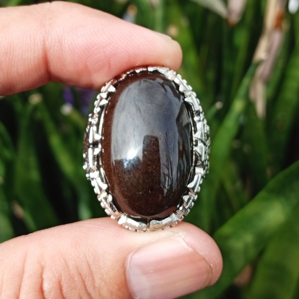 Batu Yaman Cibeet Natural Sard Chalcedony 27.40 ct ring Alfaka Ukir