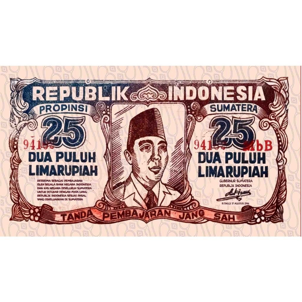 25 Rupiah orida sumatera gambar sukarno repro