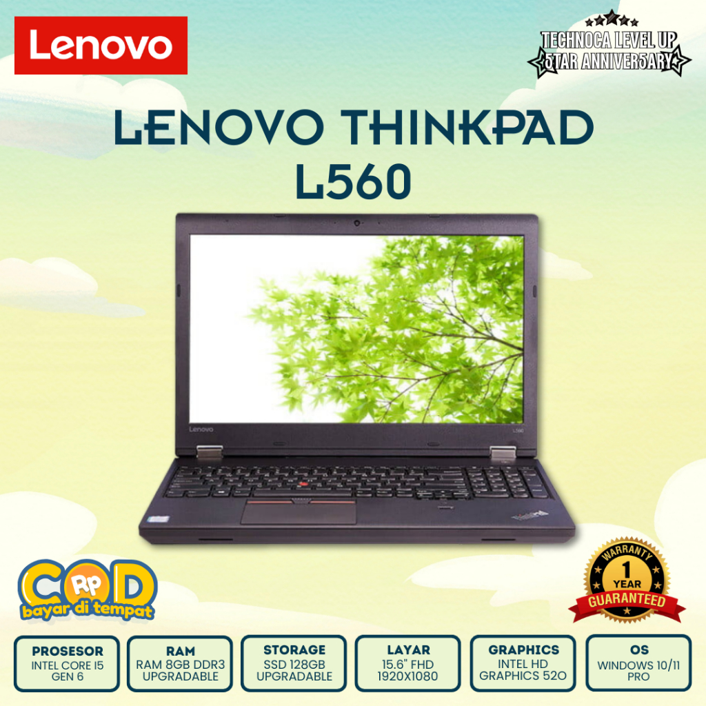 LAPTOP LENOVO THINKPAD L560 T560 I5 GEN 6 RAM 8GB SSD 128GB GARANSI 1TAHUN