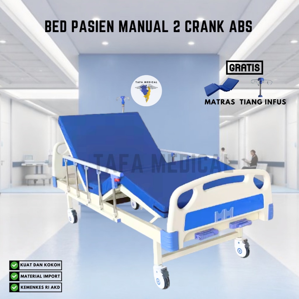 Bed Pasien ABS Ranjang Rumah Sakit 2 Crank Engkol Gratis Matras Tiang Infus