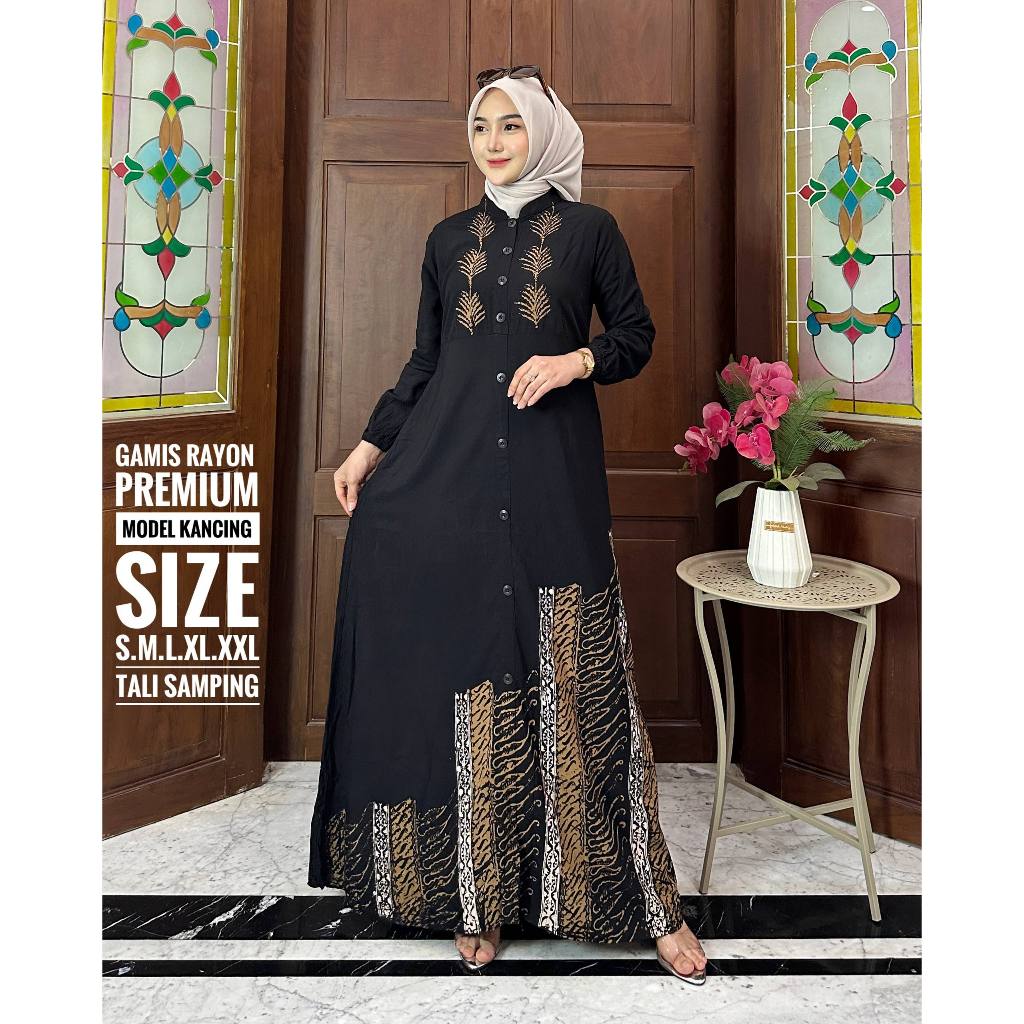 Gamis Rayon Twill Premium Batik Usman Terbaru Busui Jumbo Model Kancing Kekinian - Putri Malu