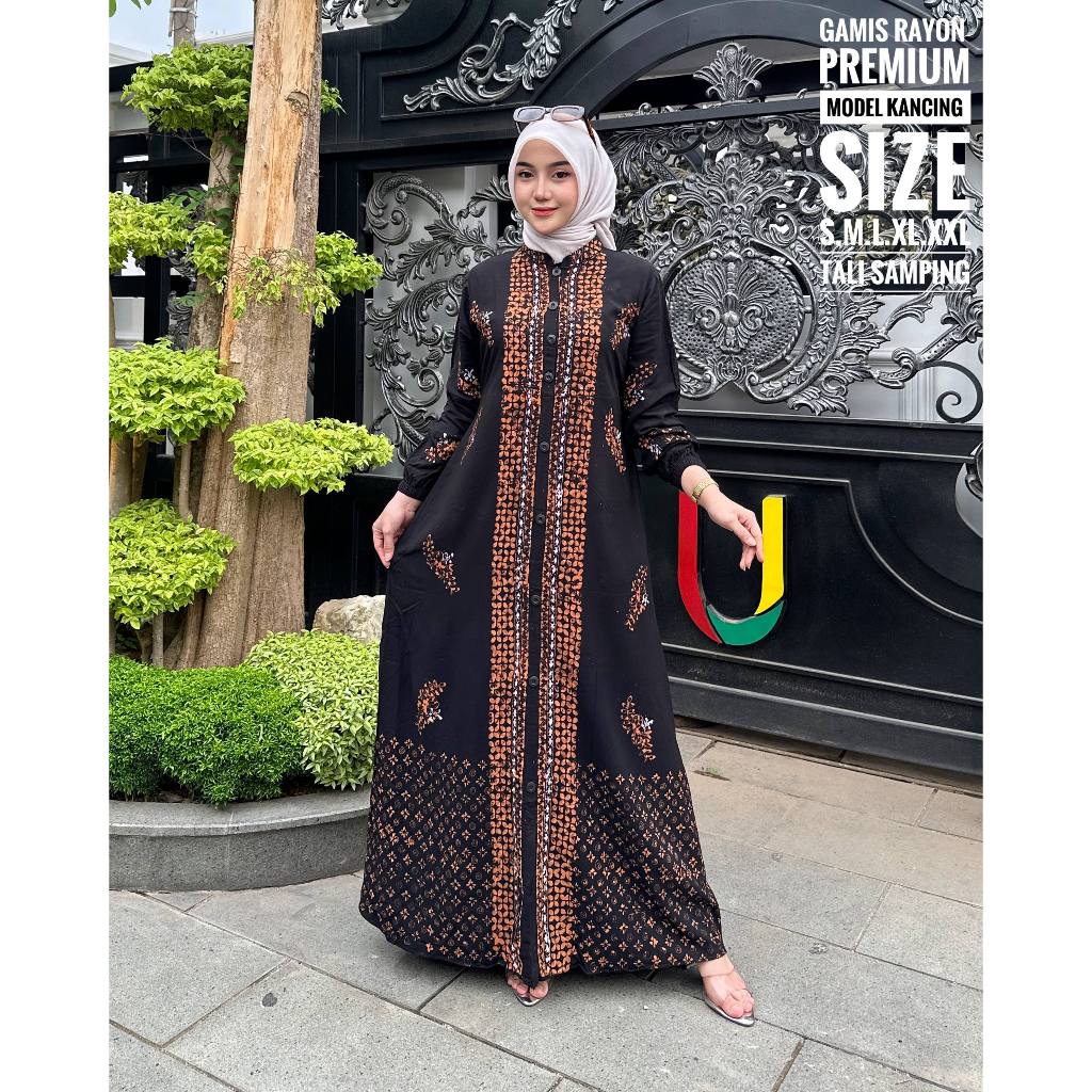BATIK USMAN Gamis Lebaran Terbaru Rayon Twill Candimekar syari Motif Kopi Pecah