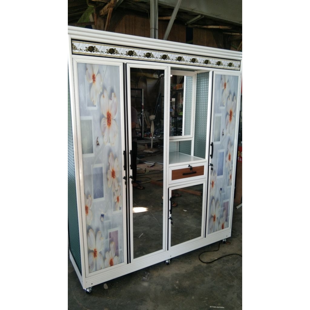 Lemari Pakaian Aluminium/Lemari Baju Aluminium/Lemari Pakaian 2 Sap Los 1 Gantung 1 Tempat Rias/Lema