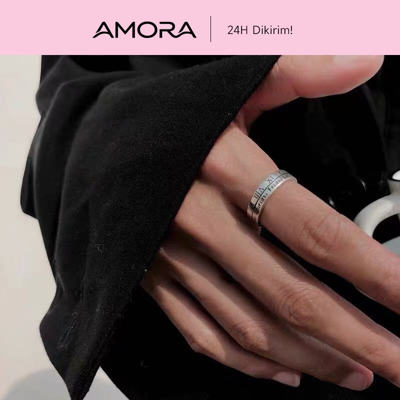 AMORA Cincin Angka Romawi & Liburan, Cincin Titanium Pria dan Wanita Anti Karat Original Asli Keren 
