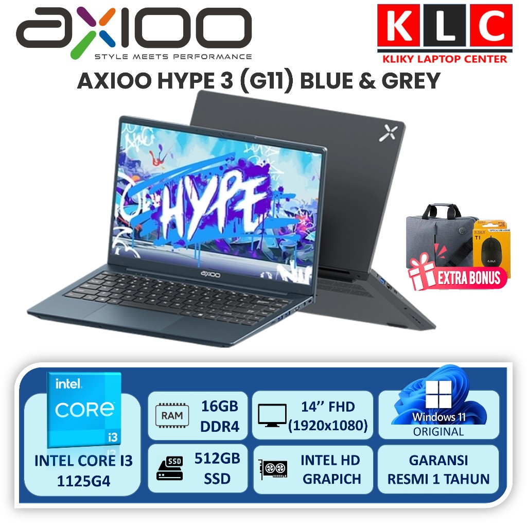 Laptop Baru Intel Core i3 Axioo Hype 3 RAM 16GB 512GB SSD 14.0 FHD Windows 11