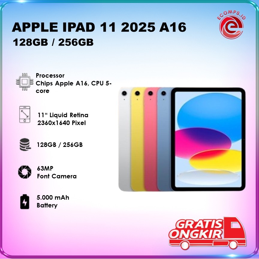 Apple iPad Gen 11 (A16) 2025 Wifi Only 128GB Garansi Resmi IBOX - BLUE , 256GB