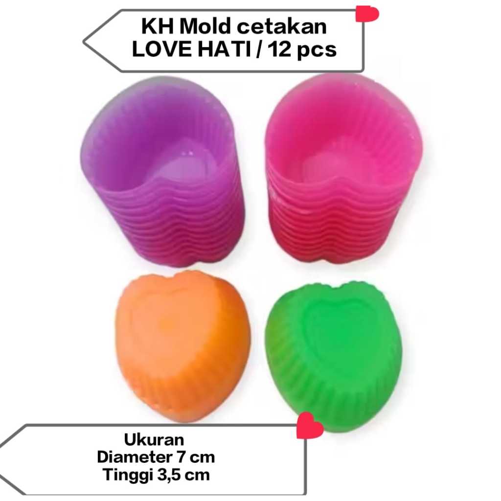 12 pcs cetakan KH Mold LOVE HATI plastik aman BPA FREE kue putu ayu, kue pesta agar puding jelly bah
