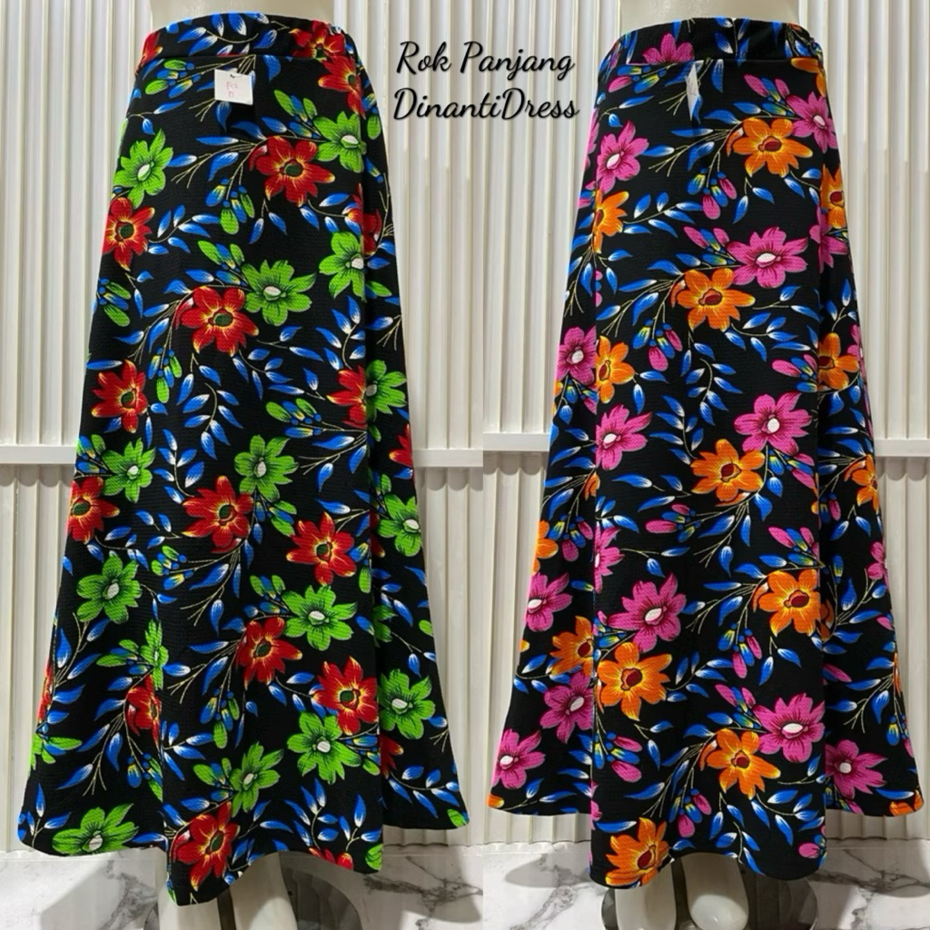 Rok Payung Panjang Wanita Motif Bunga Daun
