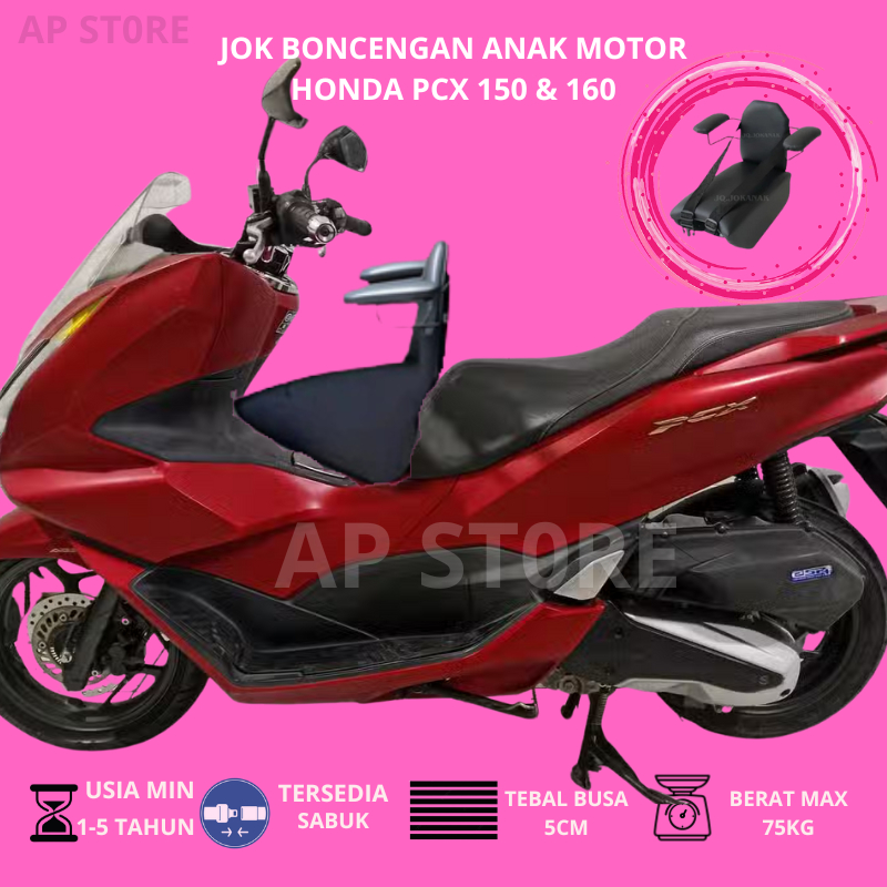 Jok Motor Anak Boncengan Depan PCX 150 Plus Besi Sandaran Tangan, Sandaran Punggung & Safetybelt