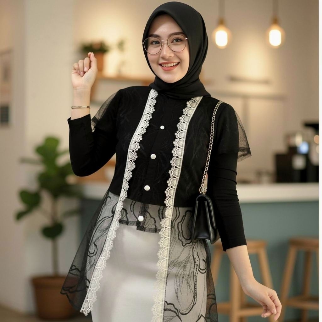 kebaya outer brokat termurah COD. outer brokat mix renda terbaru