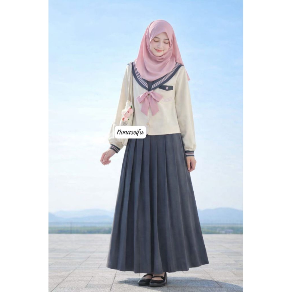 nonaseifu - seifuku hijab ootd setelan santai abu
