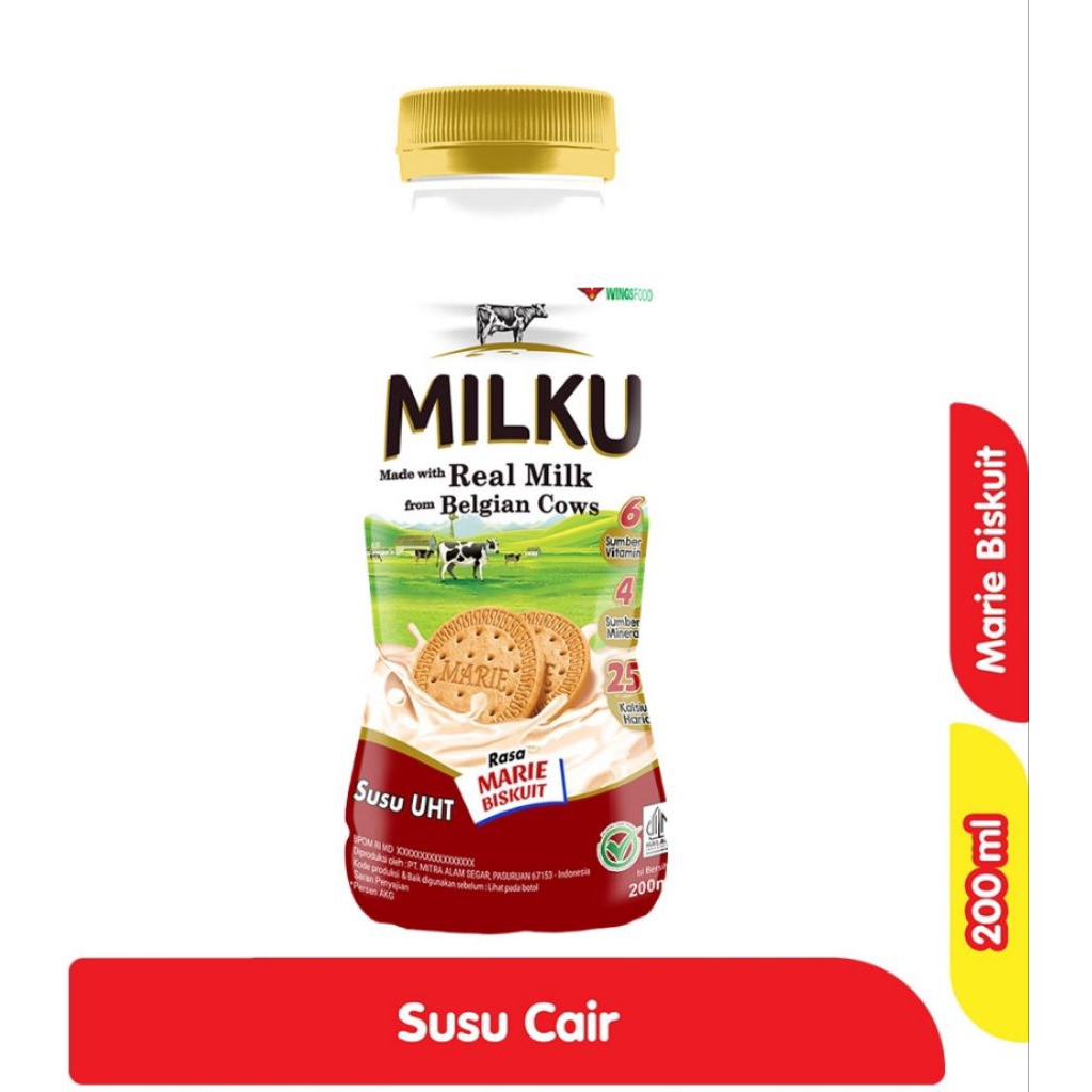 MILKU MARIE BISKUIT SUSU UHT BTL 200ML (1karton= isi 12btl)