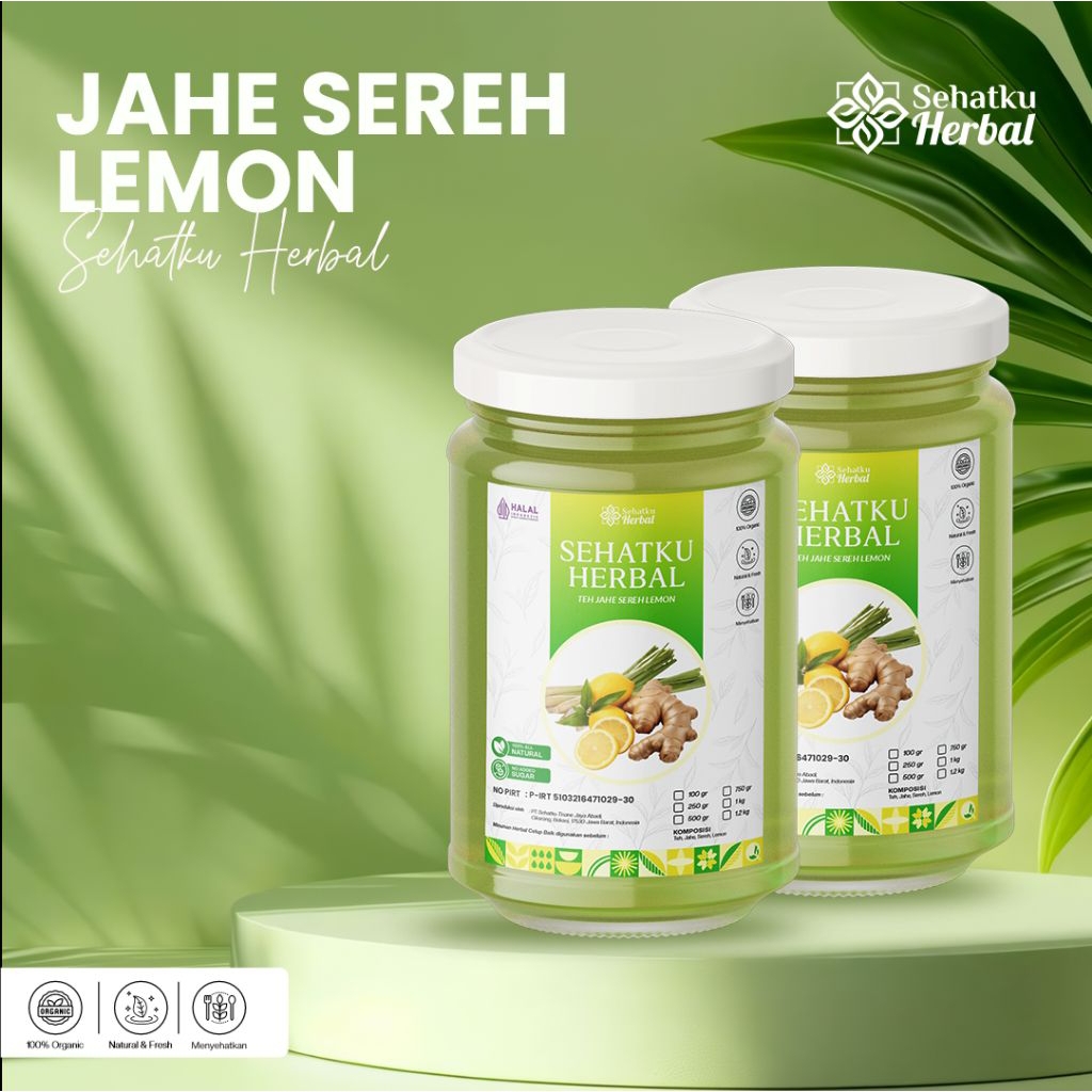 Sehatku Herbal Teh Jahe Sereh Lemon Bubuk kemasan Botol Jar isi 500 Gram