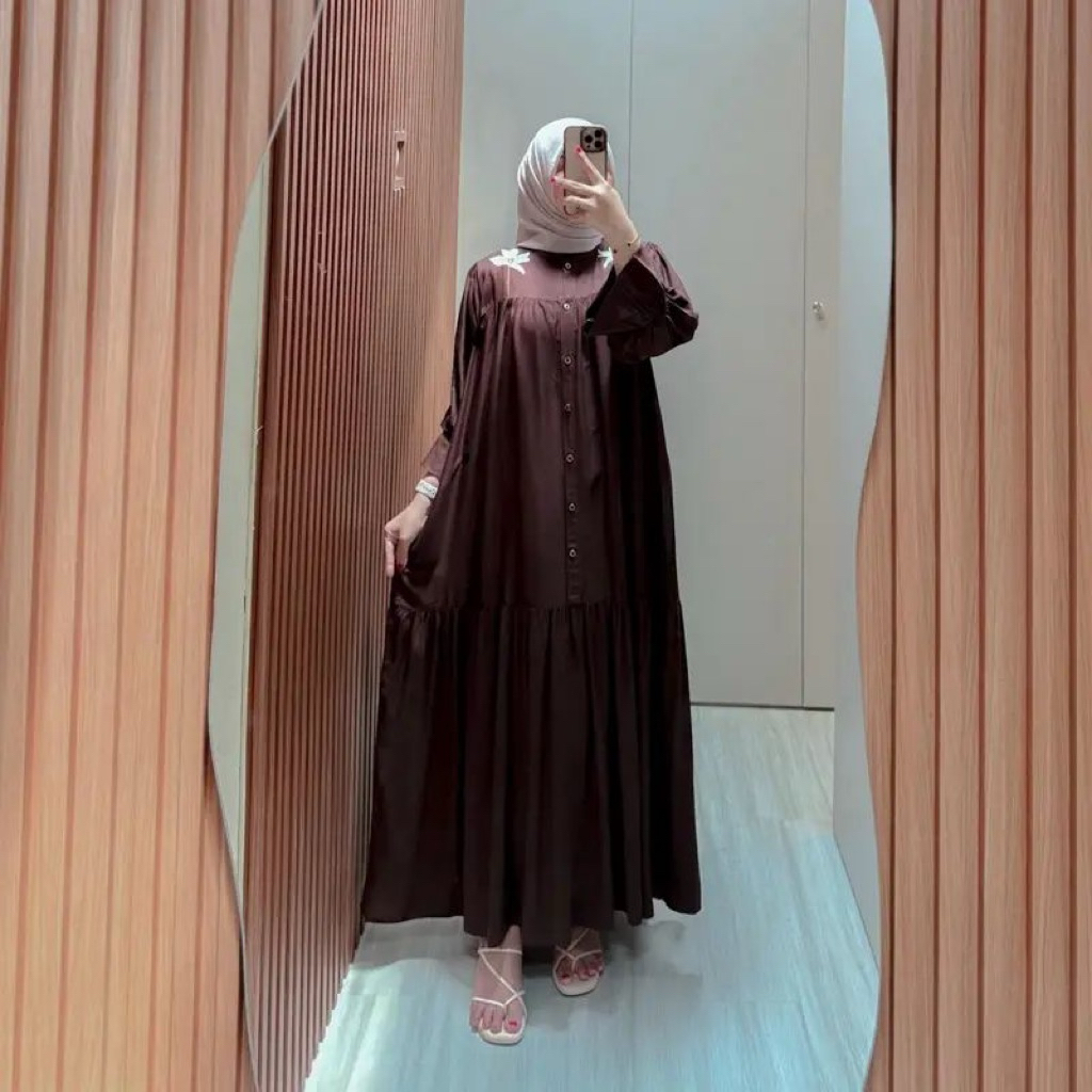 Nagita Dress Gamis Rayon Twill Motif Bunga Bordir