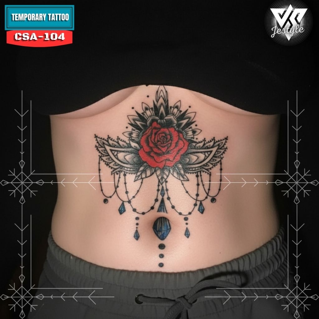 [CSA][BC-104] Tato Temporer Dada Punggung Pria Wanita 24x14cm bunga mawar