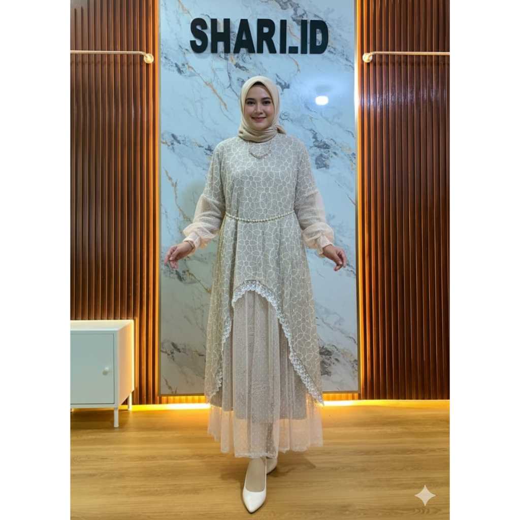 1 Ghania Dress Wanita - Gamis Wanita terbaru - Warna Abu Abu Muda