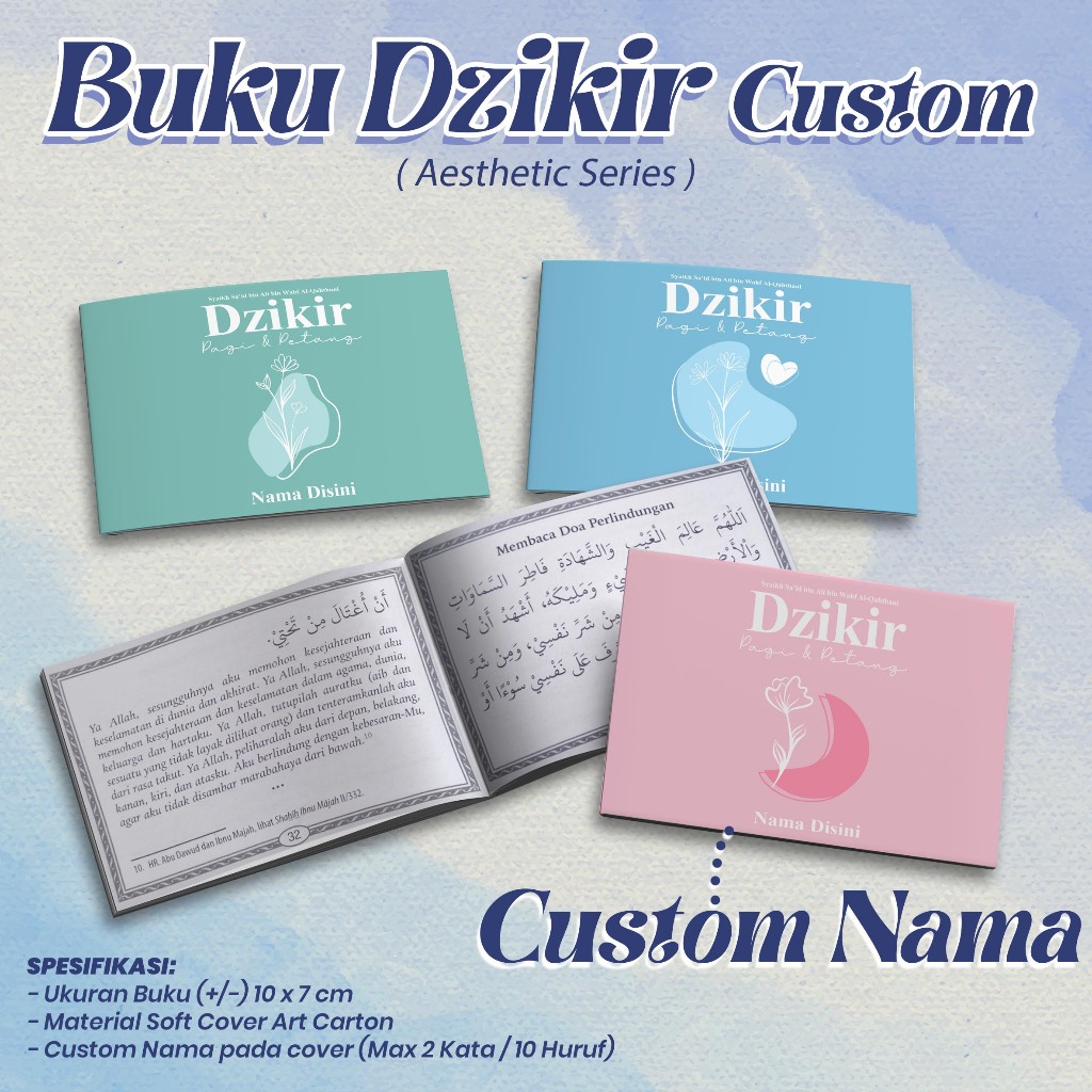 Buku Dzikir Custom Estetik Aesthetic Muslimah - Buku Dzikir Pagi Petang