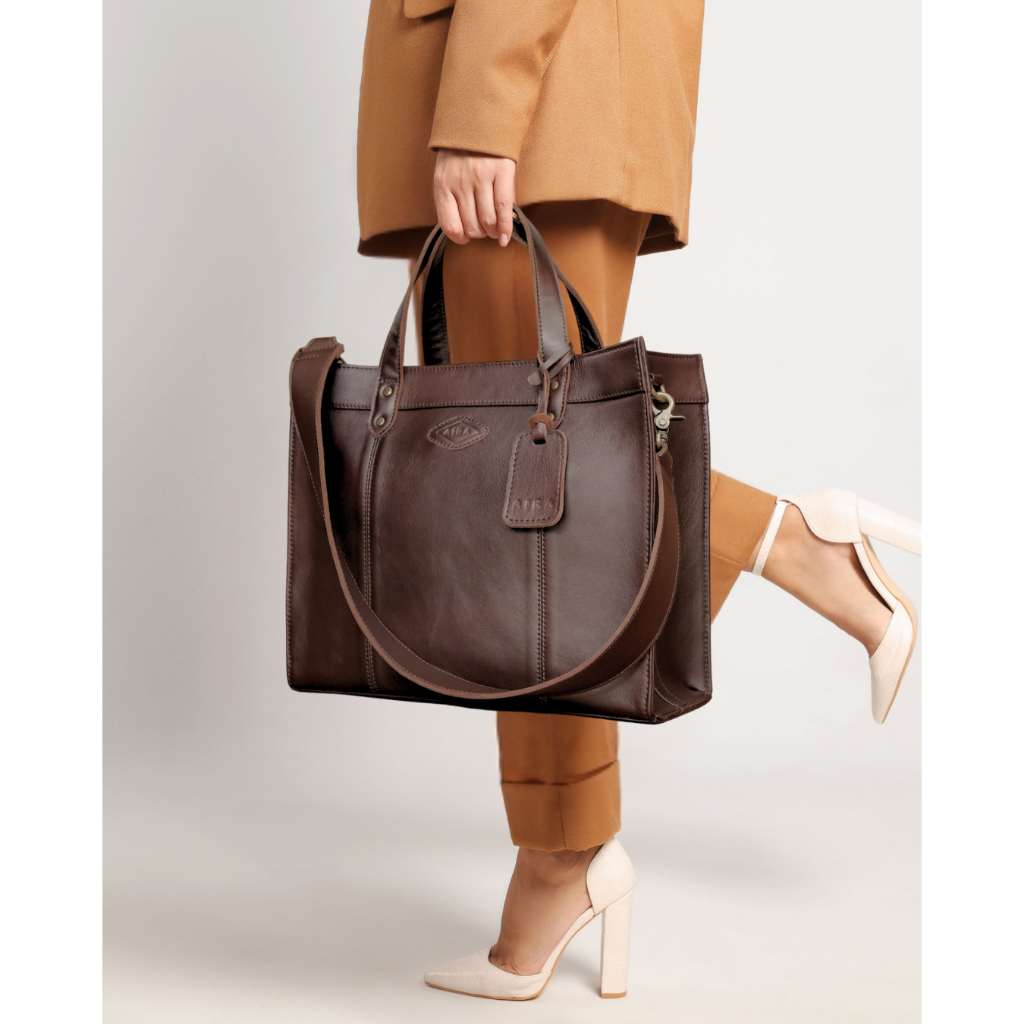 Totebag Sandra Tas Kulit Asli Wanita Tas Kantor Tas Selempang Laptop 13 Inch